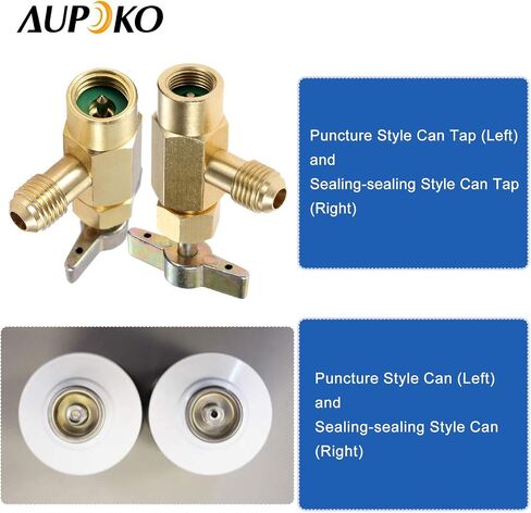 يمكن الاستفادة من Aupoko R134A ذاتي الختم مع محول خزان R134A ومزيل قلب الصمام، موزع مبرد صمام SAE 1/4 بوصة مع محول ذكر 1/4 بوصة أنثى و1/2 بوصة، لمشعب مكيف الهواء in Kuwait