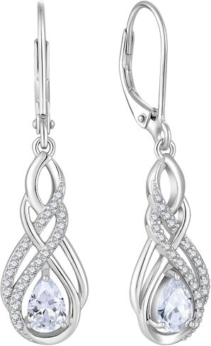 925 Sterling Silver Infinity Leverback Earrings for Womens, Twisted Teardrop Birthstone Earrings, Dangle Drop Irish Celtic Jewelry for Women in Saudi Arabia
