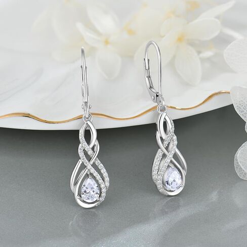 925 Sterling Silver Infinity Leverback Earrings for Womens, Twisted Teardrop Birthstone Earrings, Dangle Drop Irish Celtic Jewelry for Women in Saudi Arabia