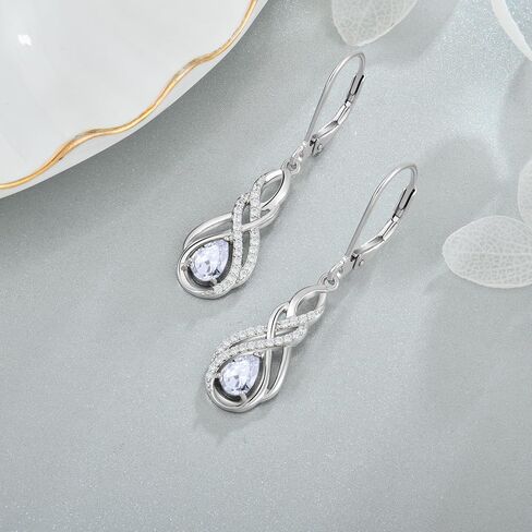 925 Sterling Silver Infinity Leverback Earrings for Womens, Twisted Teardrop Birthstone Earrings, Dangle Drop Irish Celtic Jewelry for Women in Saudi Arabia