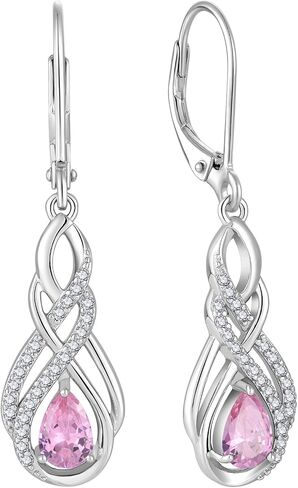 925 Sterling Silver Infinity Leverback Earrings for Womens, Twisted Teardrop Birthstone Earrings, Dangle Drop Irish Celtic Jewelry for Women in Saudi Arabia