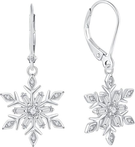 JO WISDOM Snowflake Earrings,925 Sterling Silver White 5A Cubic Zirconia Snowflake Leverback Earrings Drop & Dangle Earrings,Christmas Jewelry Gift for Women in Kuwait
