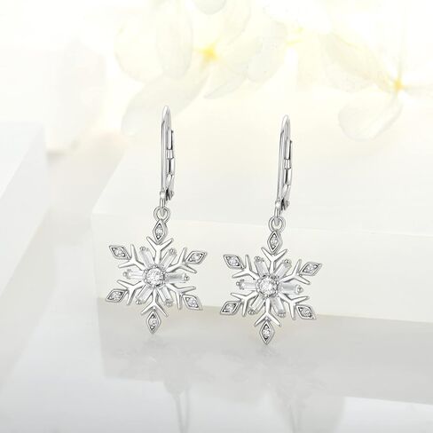 JO WISDOM Snowflake Earrings,925 Sterling Silver White 5A Cubic Zirconia Snowflake Leverback Earrings Drop & Dangle Earrings,Christmas Jewelry Gift for Women in Kuwait