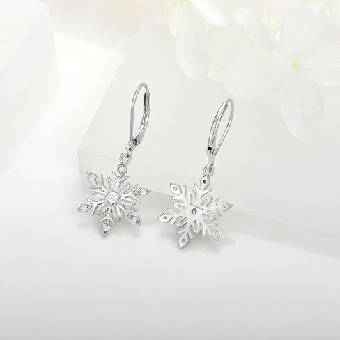 JO WISDOM Snowflake Earrings,925 Sterling Silver White 5A Cubic Zirconia Snowflake Leverback Earrings Drop & Dangle Earrings,Christmas Jewelry Gift for Women in Kuwait