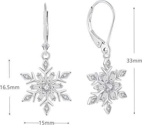 JO WISDOM Snowflake Earrings,925 Sterling Silver White 5A Cubic Zirconia Snowflake Leverback Earrings Drop & Dangle Earrings,Christmas Jewelry Gift for Women in Kuwait