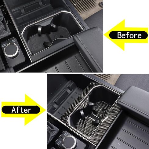 Car Front Seat Central Armrest Cup Holder Cup Panel Trim Sticker Compatible with Toyota Tundra/Sequoia 2022-2024 Real Carbon Fiber Center Console Cup Holder Decorative Frame Protect Cover Accessories in Saudi Arabia