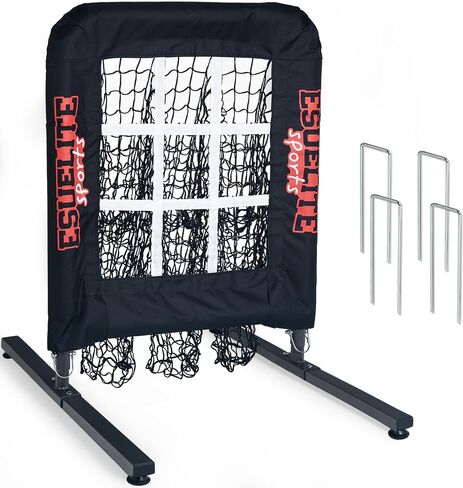 Heavy-Duty 9 Hole Pitching Net with Strike Zone, Baseball/Softball Pitching Target, Portable Height-Adjustable Pitcher Training Equipment, Includes 4 Ground Stakes and 2 Sandbags in Saudi Arabia