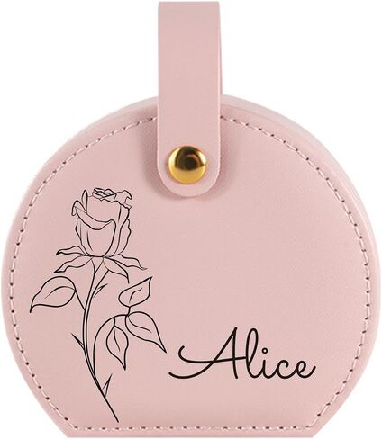 Personalized Travel Jewelry Case, Custom Leather Customized Jewelry Organizer Box w/Name & Birth Flower Month - Birthday Gifts for Women Mom Jewelry Travel Case in Saudi Arabia
