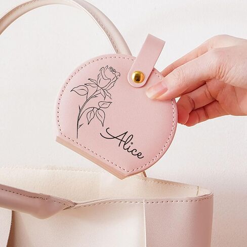 Personalized Travel Jewelry Case, Custom Leather Customized Jewelry Organizer Box w/Name & Birth Flower Month - Birthday Gifts for Women Mom Jewelry Travel Case in Saudi Arabia
