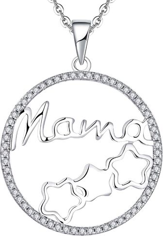 JO WISDOM Women Heart Mum Necklace,925 Sterling Silver Mother Daughter Love Heart AAA Cubic Zirconia Pendant Necklace,Gift for Mum in Saudi Arabia