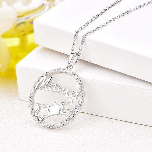 JO WISDOM Women Heart Mum Necklace,925 Sterling Silver Mother Daughter Love Heart AAA Cubic Zirconia Pendant Necklace,Gift for Mum in Saudi Arabia