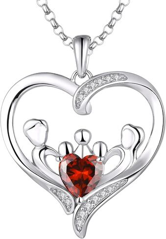 JO WISDOM Women Heart Mum Necklace,925 Sterling Silver Mother Daughter Love Heart AAA Cubic Zirconia Pendant Necklace,Gift for Mum in Saudi Arabia