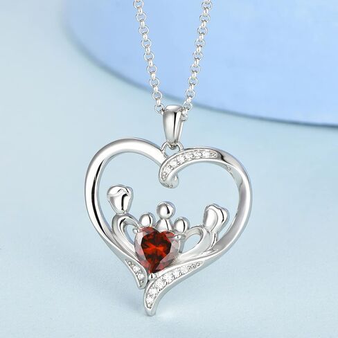 JO WISDOM Women Heart Mum Necklace,925 Sterling Silver Mother Daughter Love Heart AAA Cubic Zirconia Pendant Necklace,Gift for Mum in Saudi Arabia