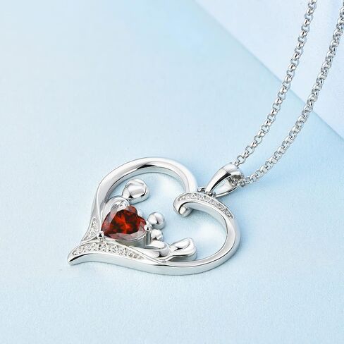 JO WISDOM Women Heart Mum Necklace,925 Sterling Silver Mother Daughter Love Heart AAA Cubic Zirconia Pendant Necklace,Gift for Mum in Saudi Arabia