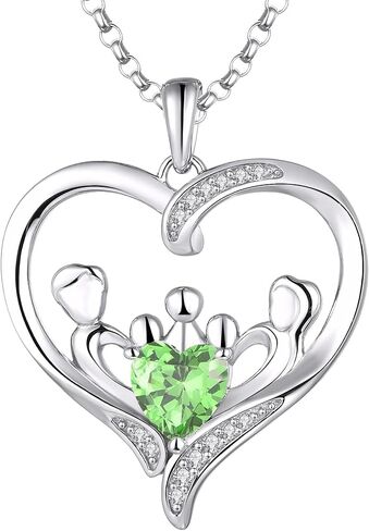 JO WISDOM Women Heart Mum Necklace,925 Sterling Silver Mother Daughter Love Heart AAA Cubic Zirconia Pendant Necklace,Gift for Mum in Saudi Arabia