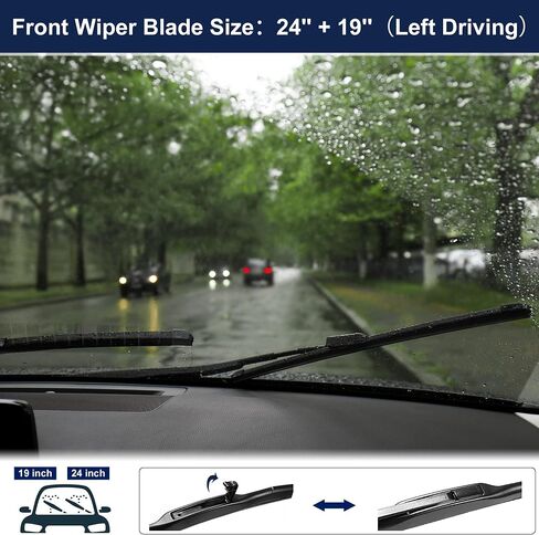 X AUTOHAUX 1 Pair 24" 19" Coating Silicone Front Windshield Wiper Blade Replacement Pair Set for Jaguar S-Type 2001-2008 with Washer Nozzle Connect in Saudi Arabia