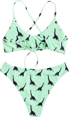 SOLY HUX Women's Cute Print Criss Cross Tie Back Bikini Bathing Suit 2 Piece Swimsuits in Saudi Arabia