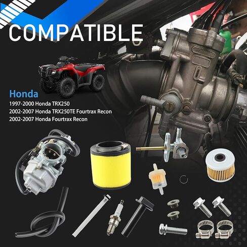 مكربن ​​متوافق مع 1997-2000 2002-2007 Honda TRX 250 Recon 250 TRX250TE TRX250TM ATV مع خزان الوقود وصمام بيتكوك وفلتر الهواء وفلتر الزيت وقابس الإشعال in Kuwait