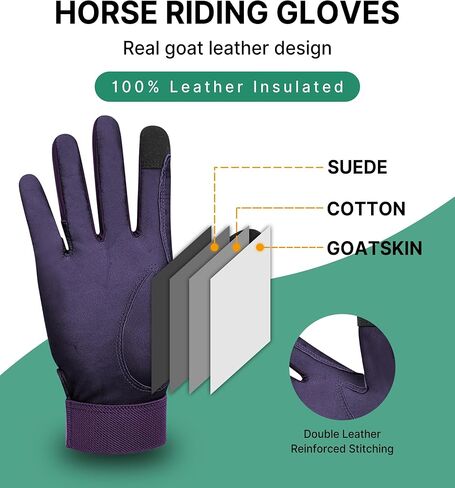 ChinFun Women's 100% Leather Insulated Horse Riding Gloves Breathable Equestrian Gloves Outdoor Horseback Gloves in Kuwait