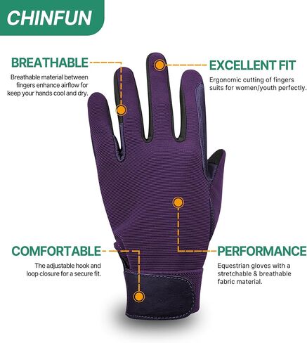 ChinFun Women's 100% Leather Insulated Horse Riding Gloves Breathable Equestrian Gloves Outdoor Horseback Gloves in Kuwait