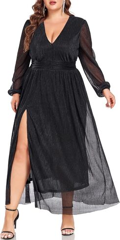 Carrdc Plus Size Maxi Dresses for Curvy Women Long Sleeve Cocktail Dress in Saudi Arabia
