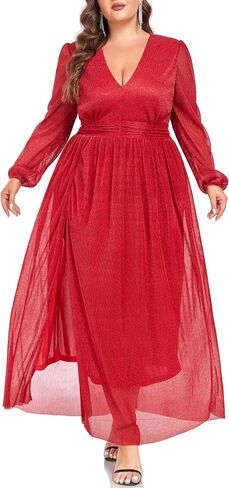 Carrdc Plus Size Maxi Dresses for Curvy Women Long Sleeve Cocktail Dress in Saudi Arabia