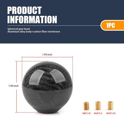 1 PC Car Shift knob, Carbon Pattern Round Comfortable and Durable Shift Lever Wave Stick Head, Car Modification Accessories with 3 Adapters, Universal for Most Cars (Carbon Fiber Black) in Saudi Arabia