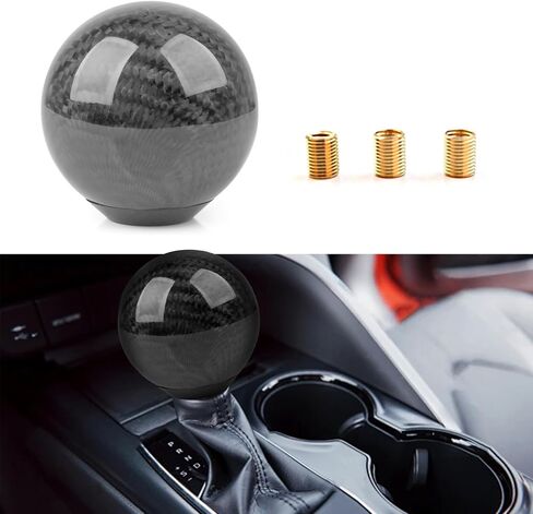 1 PC Car Shift knob, Carbon Pattern Round Comfortable and Durable Shift Lever Wave Stick Head, Car Modification Accessories with 3 Adapters, Universal for Most Cars (Carbon Fiber Black) in Saudi Arabia