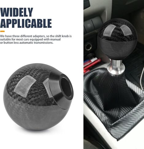 1 PC Car Shift knob, Carbon Pattern Round Comfortable and Durable Shift Lever Wave Stick Head, Car Modification Accessories with 3 Adapters, Universal for Most Cars (Carbon Fiber Black) in Saudi Arabia