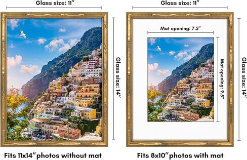 إطار صورة Americanflat مقاس 11 × 14 بتصميم من الخيزران - إطار من الخيزران الذهبي مع زجاج مقاوم للكسر - يُستخدم كإطار مقاس 8 × 10 مع حصيرة أو إطار مقاس 11 × 14 بدون - إطار صورة من الخيزران الصناعي للجدار أو سطح الطاولة in Kuwait