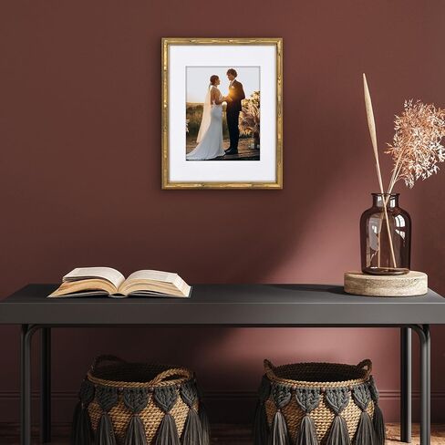 إطار صورة Americanflat مقاس 11 × 14 بتصميم من الخيزران - إطار من الخيزران الذهبي مع زجاج مقاوم للكسر - يُستخدم كإطار مقاس 8 × 10 مع حصيرة أو إطار مقاس 11 × 14 بدون - إطار صورة من الخيزران الصناعي للجدار أو سطح الطاولة in Kuwait