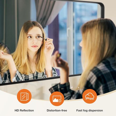 مرآة حمام سوداء من Sweetcrispy، مرآة كبيرة مستطيلة الشكل مؤطرة للجدار، مرآة حائط معدنية حديثة مقاس 30 × 40 بوصة، مقاومة للصدأ، زجاج مقسى، معلقة أفقيًا أو رأسيًا in Kuwait