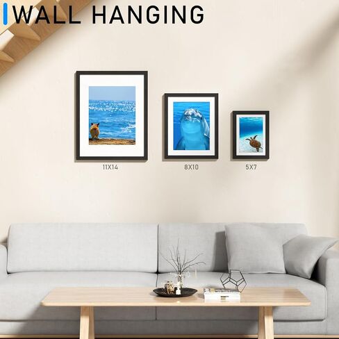 إطار صورة مقاس 8 × 10، عرض صور مقاس 5 × 7 مع حصيرة أو 8 × 10 بدون حصيرة، إطار صورة أسود من الخشب الهندسي مع زجاج مقاوم للكسر للتركيب على الحائط أو عرض سطح الطاولة in Kuwait