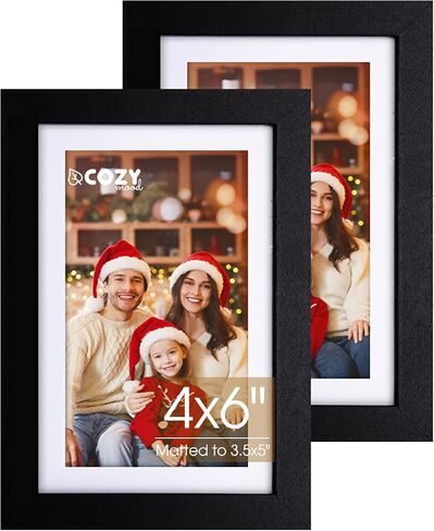 cozymood 4x6 Picture Frame Set of 2, Black Picture Frames 4x6 Photo Frame with Hd Plexiglass, Small Picture Frames 4 by 6 Picture Frame Matted to 3.5x5 Picture Frame, Desk Picture Frames for Office in Saudi Arabia