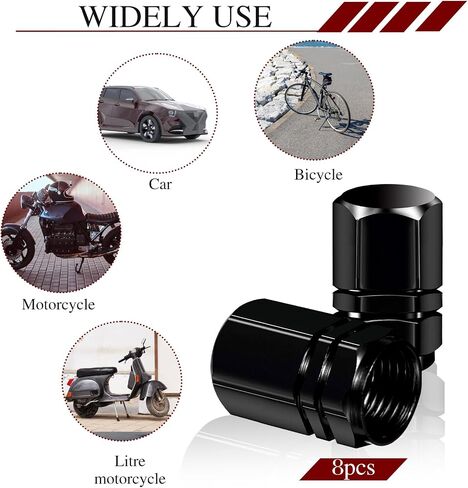 8 Pack Valve Stem Cap for Cars, Aluminum Tire Air Valve Cap Dustproof Air Covers, Universal Tire Stem Caps Airtight Seal for Cars, SUV, Bike, Motorcycle and Trucks, Hexagon Design(Black) in Saudi Arabia