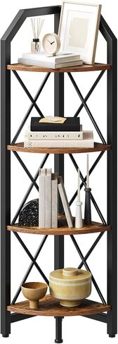 59.4" Corner Shelf, 5-Tier Industrial Corner Bookshelf, Corner Storage Stand, Plant Stand Display Shelf, Corner Bookcase for Bedroom, Living Room, Home Office, Rustic Brown and Black TCJ10BF in Kuwait
