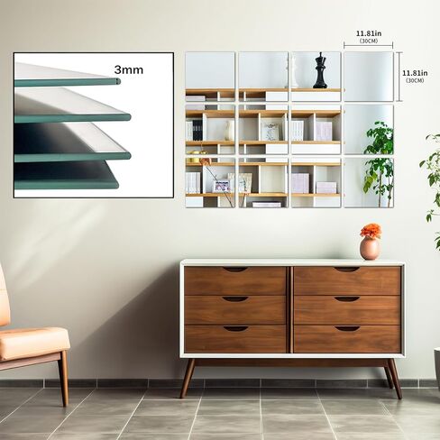 Wall Mirror Full Length for Bedroom,Glass Gym Mirrors,Extra Thick: 0.12 inch,（Hexagonal Mirror） 6 x 10 x12 inch 6 Pcs, It is Suitable for Dance Studios, Wardrobe Doors, bedrooms, Gyms. in Saudi Arabia