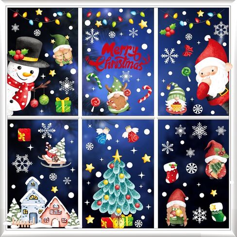 Christmas Window Clings Winter Santa Claus Window Stickers Silhouette Cover Decals Reusable Window Decals Xmas Tree Snowy Lightbulb Holiday Party Indoor Christmas Decor for Windows Glass 210PCS in Saudi Arabia