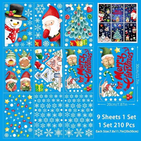 Christmas Window Clings Winter Santa Claus Window Stickers Silhouette Cover Decals Reusable Window Decals Xmas Tree Snowy Lightbulb Holiday Party Indoor Christmas Decor for Windows Glass 210PCS in Saudi Arabia