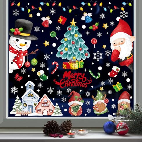 Christmas Window Clings Winter Santa Claus Window Stickers Silhouette Cover Decals Reusable Window Decals Xmas Tree Snowy Lightbulb Holiday Party Indoor Christmas Decor for Windows Glass 210PCS in Saudi Arabia
