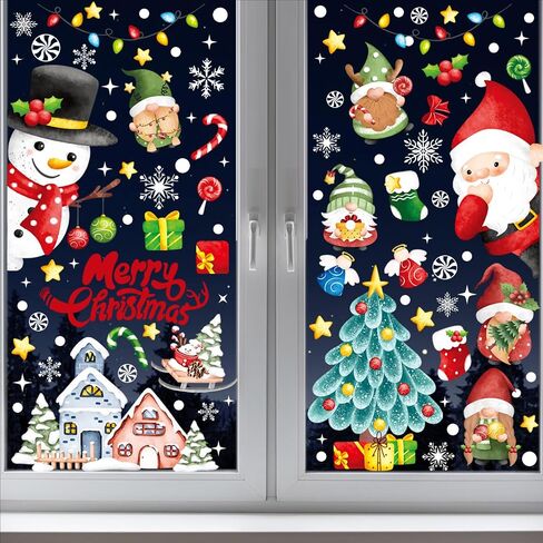 Christmas Window Clings Winter Santa Claus Window Stickers Silhouette Cover Decals Reusable Window Decals Xmas Tree Snowy Lightbulb Holiday Party Indoor Christmas Decor for Windows Glass 210PCS in Saudi Arabia