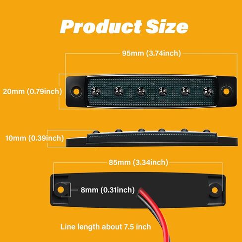 10pcs Ambe 12V 6LED Trailer Side Marker Indicator Lights 3.8" Waterproof Front Rear Signal Side Clearance Marker Light for Trailer Truck Front Rear Van Pickup Rv Camper Boat… in Kuwait