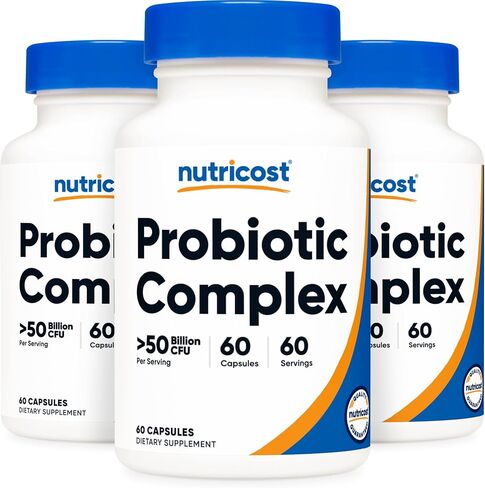Nutricost Probiotic Complex - 50 Billion CFU, 60 Capsules (3 Bottles) - Probiotic for Men and Women - Veggie Capsules, Non-GMO, Gluten Free in Kuwait