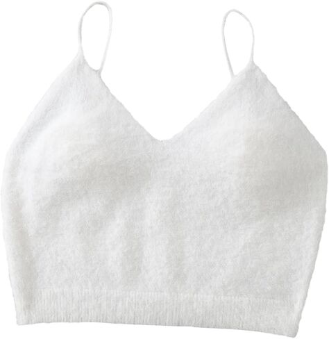 SHENHE Women's V Neck Spaghetti Strap Furry Cute Top Fluffy Knit Crop Cami Top Tank in Saudi Arabia