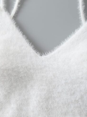 SHENHE Women's V Neck Spaghetti Strap Furry Cute Top Fluffy Knit Crop Cami Top Tank in Saudi Arabia