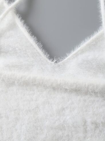 SHENHE Women's V Neck Spaghetti Strap Furry Cute Top Fluffy Knit Crop Cami Top Tank in Saudi Arabia