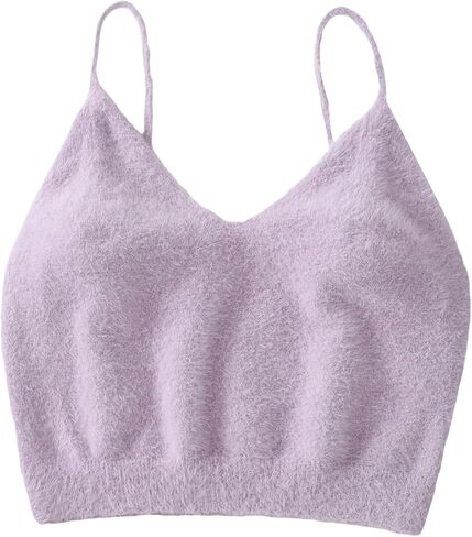 SHENHE Women's V Neck Spaghetti Strap Furry Cute Top Fluffy Knit Crop Cami Top Tank in Kuwait