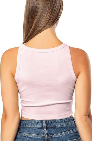 VAVONNE Crop Tank Tops for Women, High Neck Ribbed Cotton Stretch Sleeveless Yoga Gym Shirts in Saudi Arabia