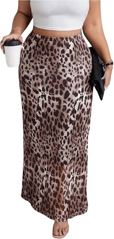 Floerns Women's Plus Size Leopard Mesh Long Skirt Slit Hem Vintage Summer Skirt in Saudi Arabia