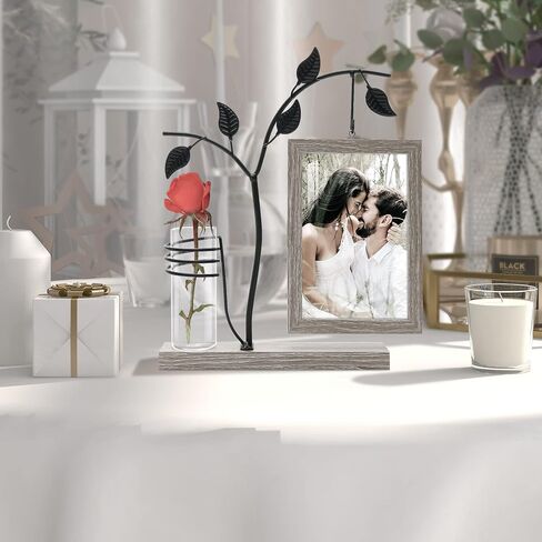 Sapowerntus 4x6 Picture Frames Family Desk Office Rustic Photo Frame, Water Plants Flowers Floating Double Glass Vase Tabletop Standing Home Decor, Wedding Grandma Mother Mom Gift in Kuwait
